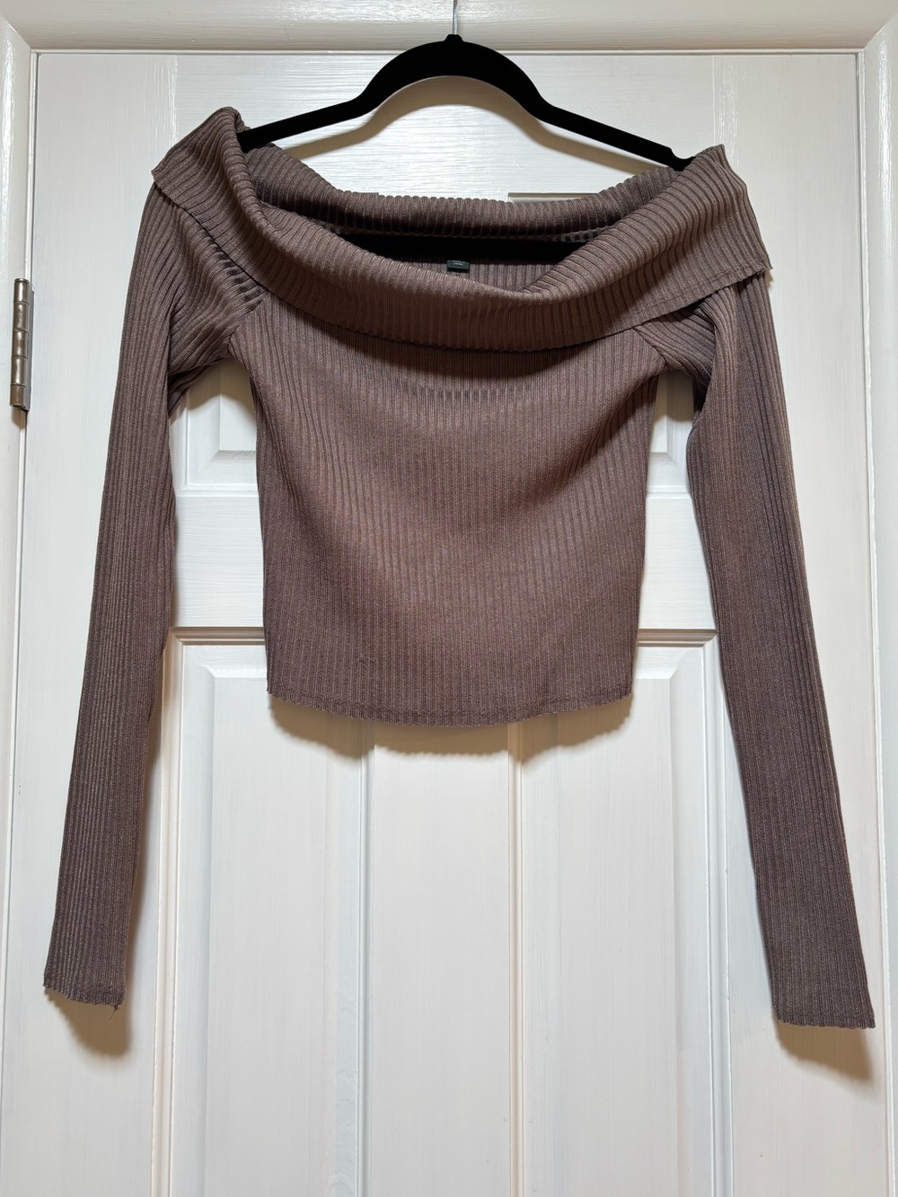 wild fable Off-the-Shoulder Ribbed Sweater Top - Brown Taupe